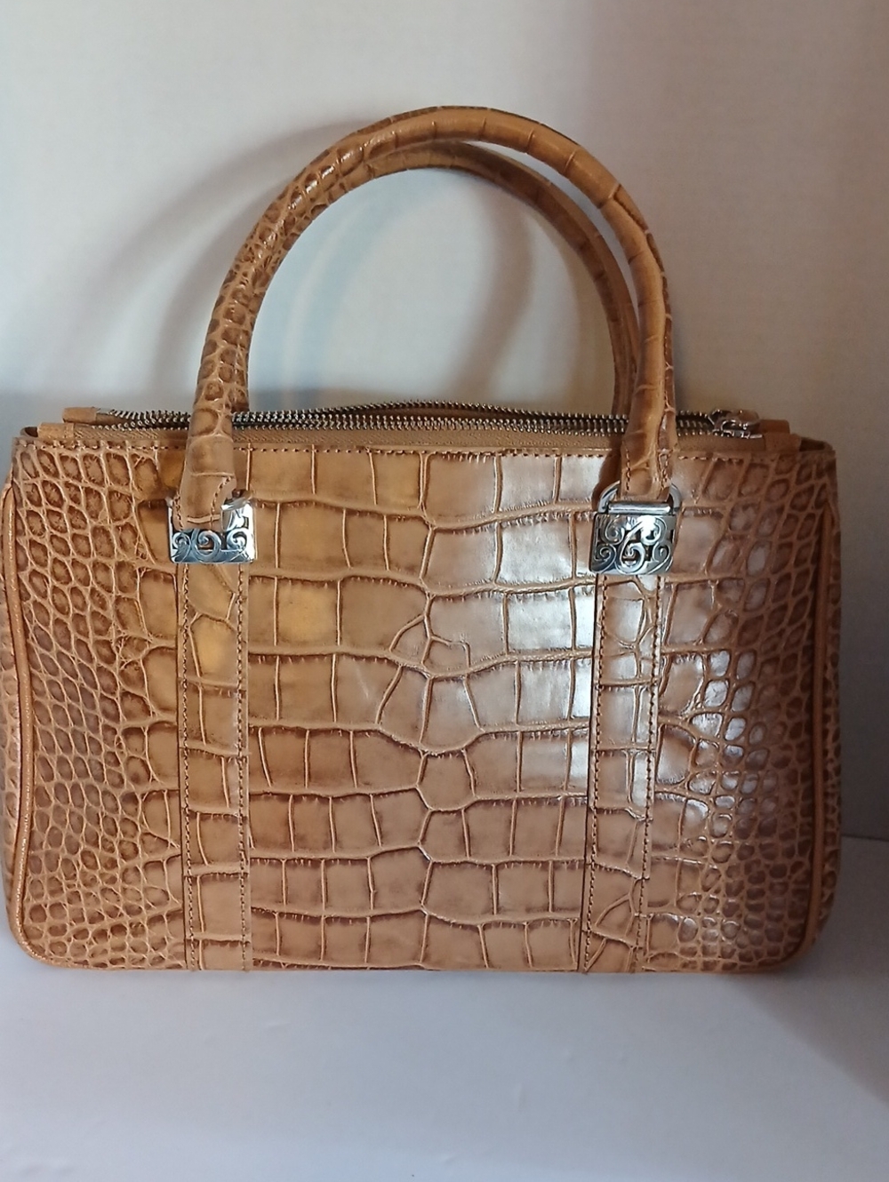 Brighton Croc-Embossed Satchel in Tan